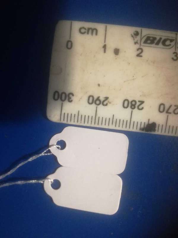 Small price tags with strings 23mm x 13mm(33c each)