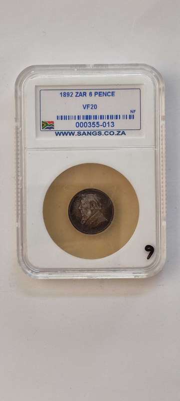 1892 ZAR 6 PENCE VF 20 Sangs