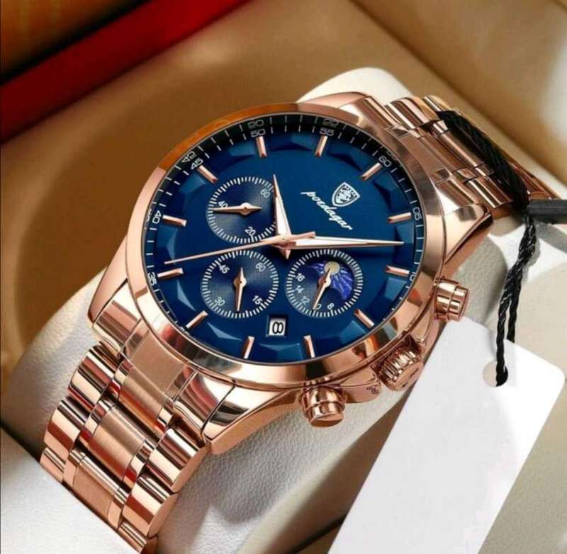 POEDAGAR Men's rose-gold watch