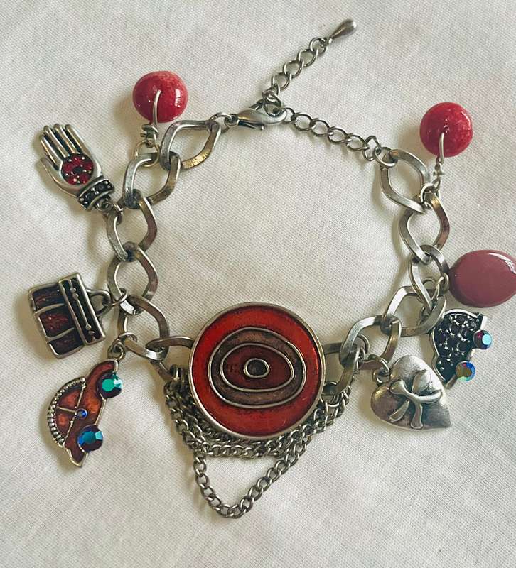 Charm bracelet , Red charms / diamante details and car
