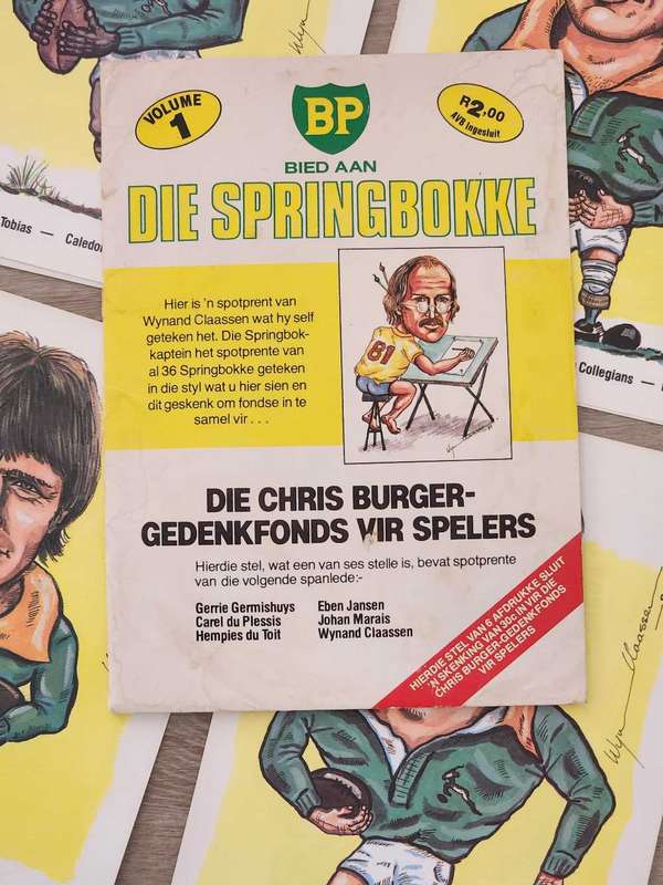 Springbok caricatures by Wynand Claasen produced by BP - 1980s Memorabilia **Scarce