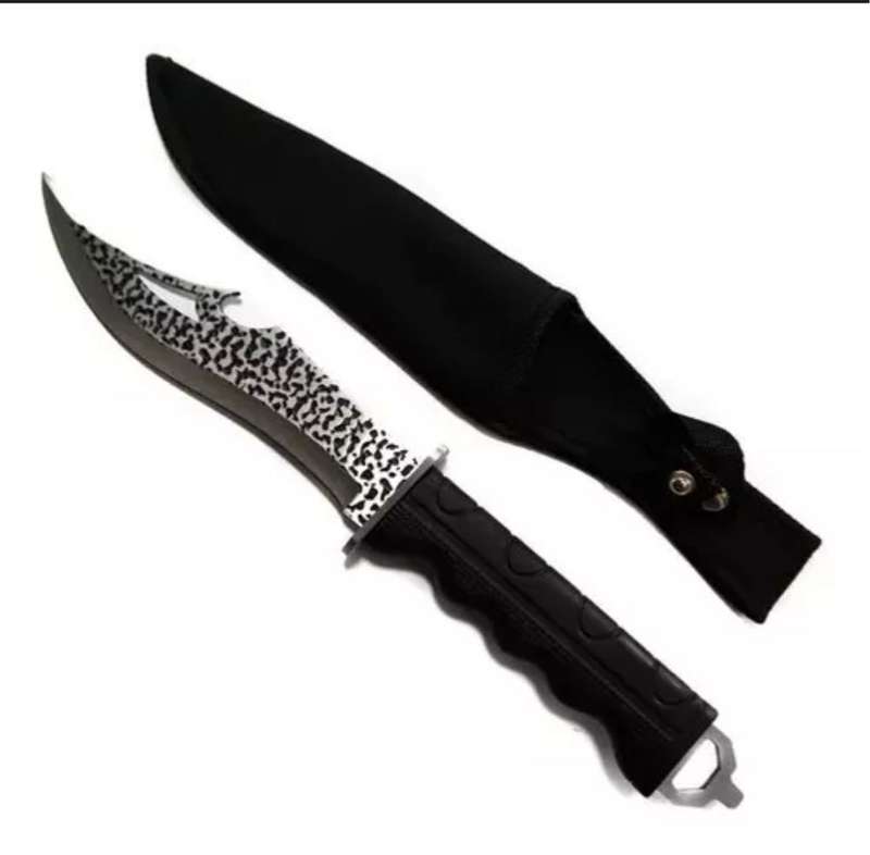 Spotted knife with bottle opener and sheath