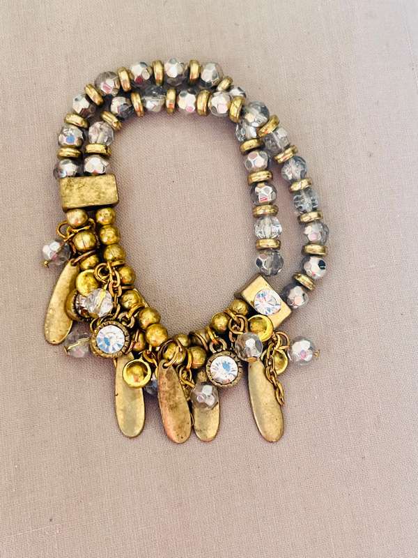 Bracelet , two row elastic . Crystal and diamante detail
