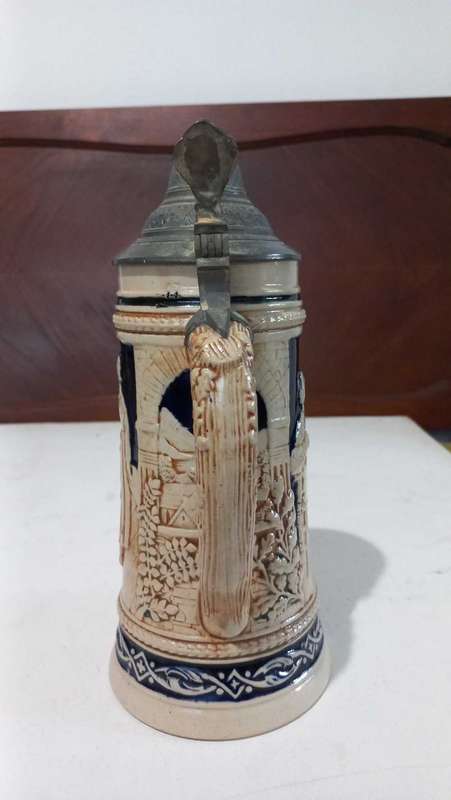 Large vintage Oktoberfest German beer tankard with hinged lid