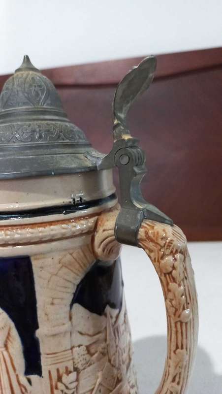 Large vintage Oktoberfest German beer tankard with hinged lid