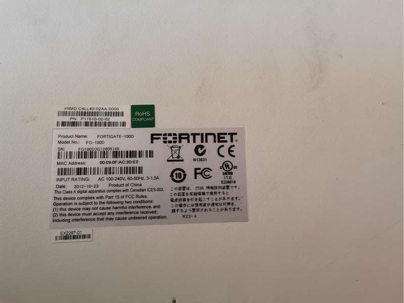 Fortinet FG-100D Fortigate 100D Security Firewall Appliance