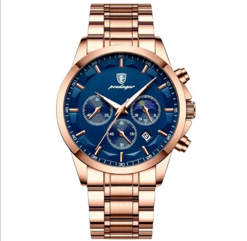 POEDAGAR Men's rose-gold watch