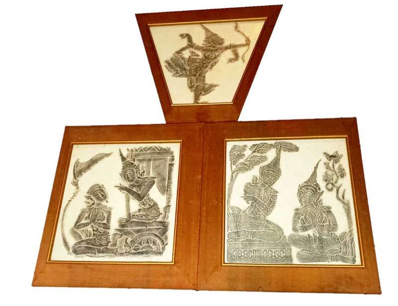 60s VTG PAIR Cambodian Angkor Wat Temple Rubbings
