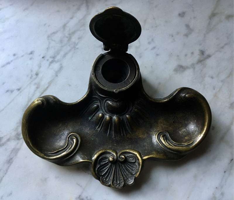 Art Nouveau bronze inkstand