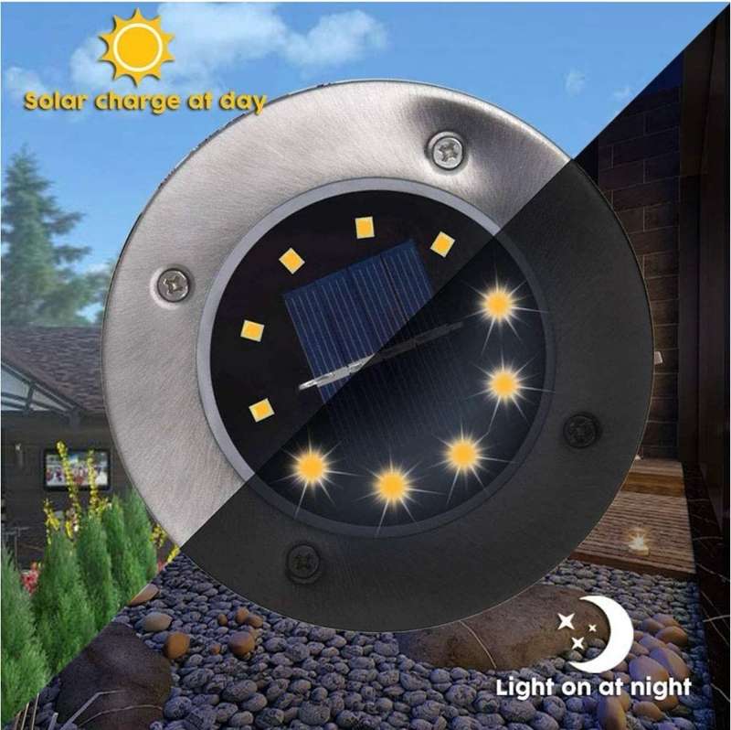 Solar Powered 8 Bead Flat to Ground LED Outdoor Disc Lights