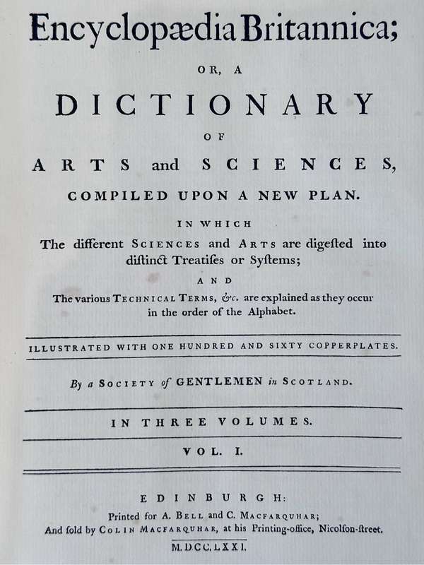 Encyclopedia Britannica 1771 First Edition Facsimiles
