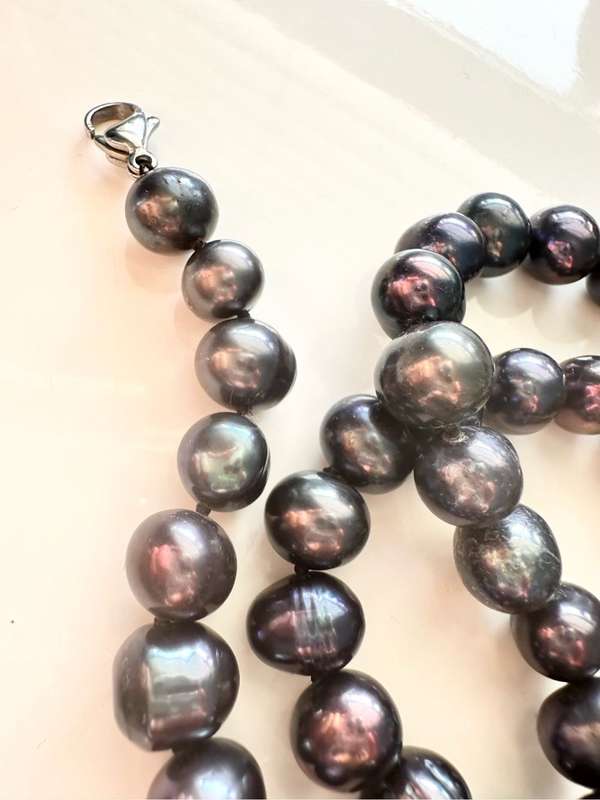 9-10MM GENUINE NATURAL TAHITIAN PEACOCK BLACK REAL BAROQUE PEARL NECKLACE 18``