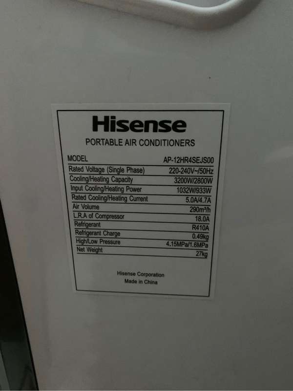 Hisense 12K BTU Portable Air Conditioner 12000 BTU