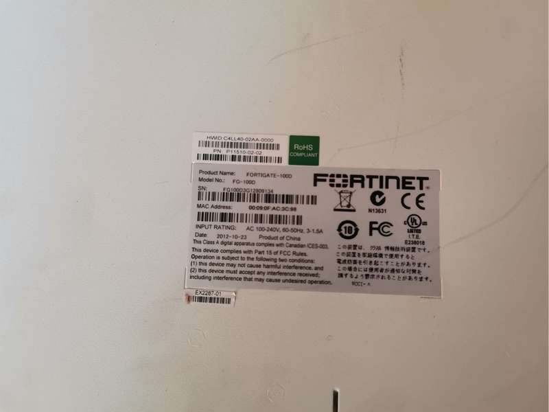Fortinet FG-100D Fortigate 100D Security Firewall Appliance