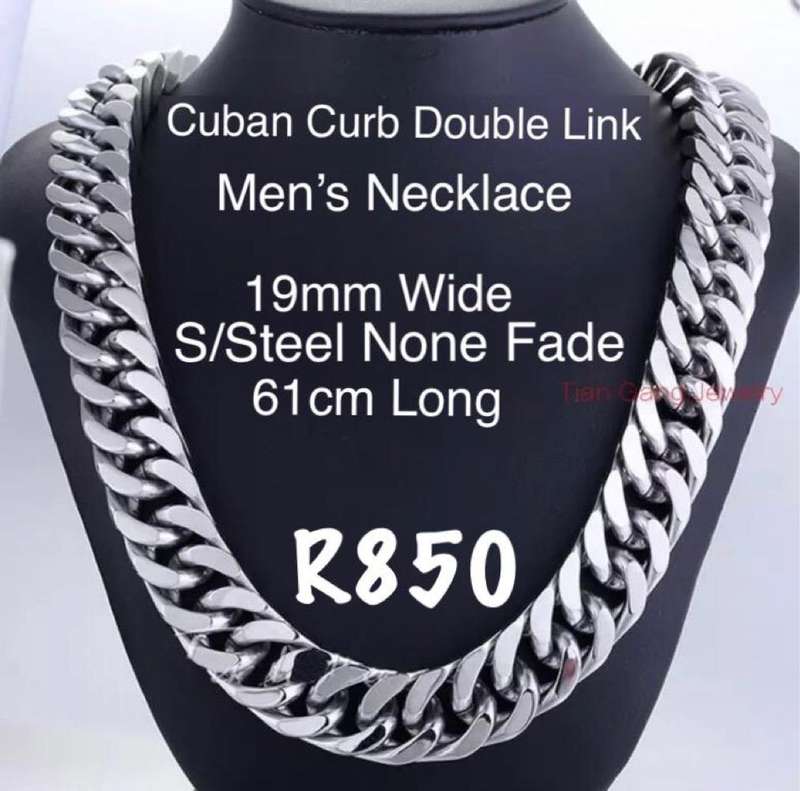 Stainless steel curb double link necklace very bulky 19mm link width