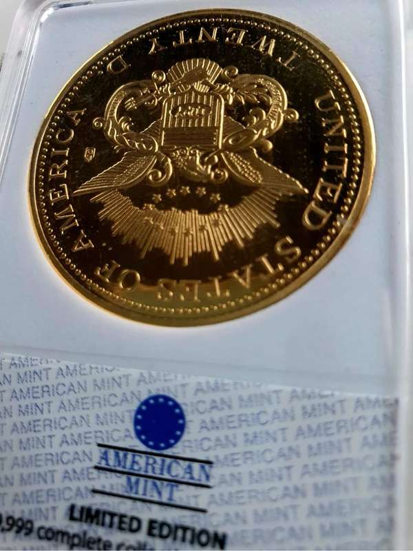 24K GOLD PLATED - 1849 LIBERTY HEAD DOUBLE EAGLE REPLICA MEDAL - LIMITED EDITION