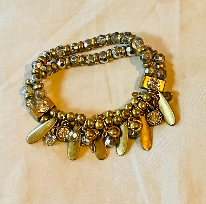 Bracelet , two row elastic . Crystal and diamante detail
