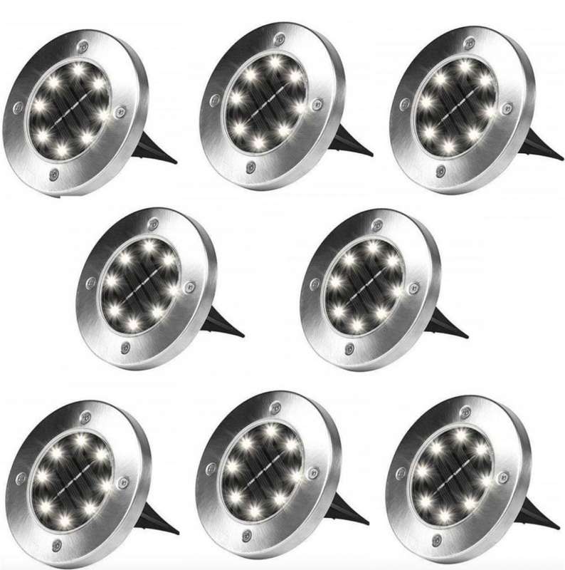 Solar Powered 8 Bead Flat to Ground LED Outdoor Disc Lights