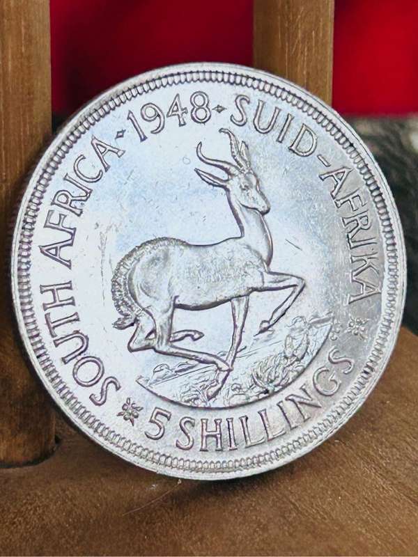 S A UNION SILVER 5 SHILLINGS 1948 VERY GOOD CONDITION CROWN SILVER 80% ERROR DOUBLING SEE COMMENTS