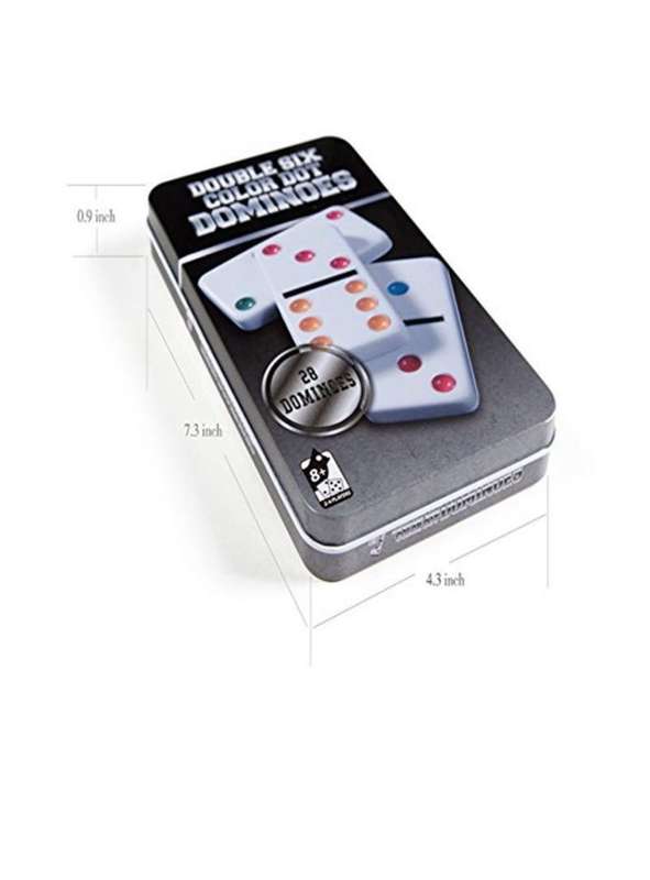 GS Double Six Colour Dot Dominoes 28 Pieces in Metal Tin Box