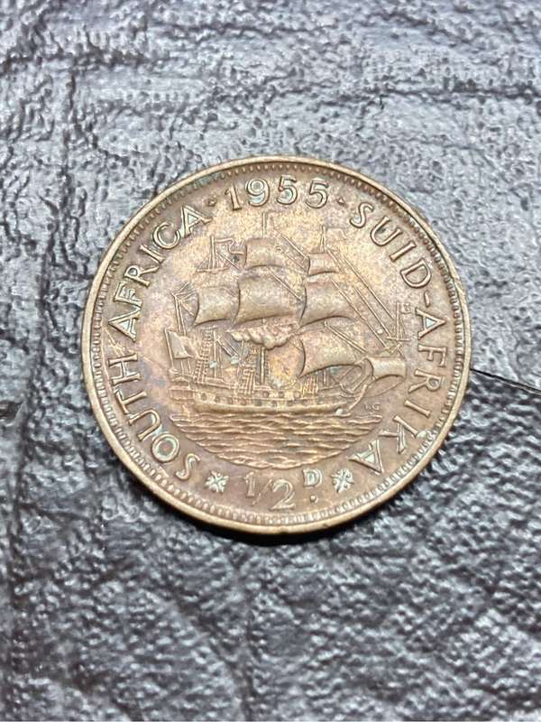 1955 1/2D South African coin