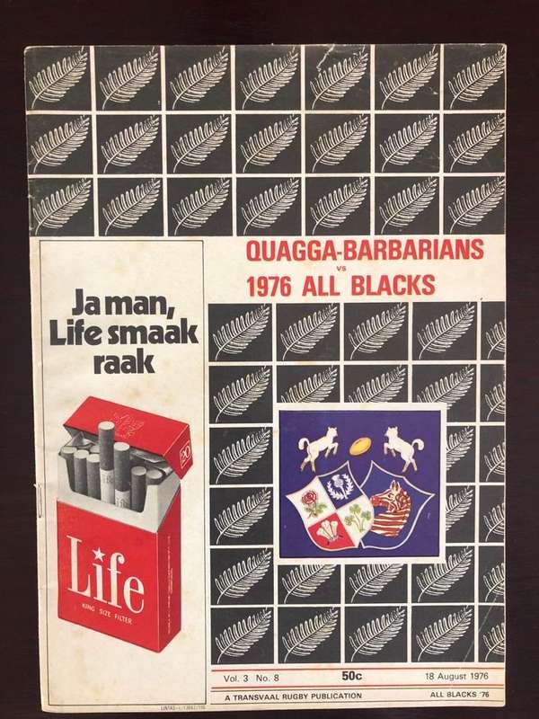 Quagga Barbarians vs New Zealand 1976 Rugby matchday programme