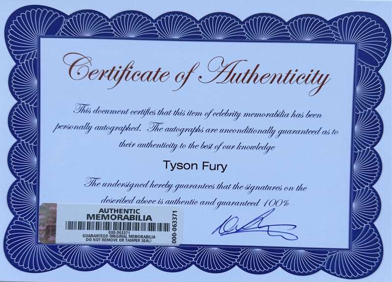 TYSON FURY -  AUTHENTIC AUTOGRAPH - 100% ORIGINAL - WITH COA