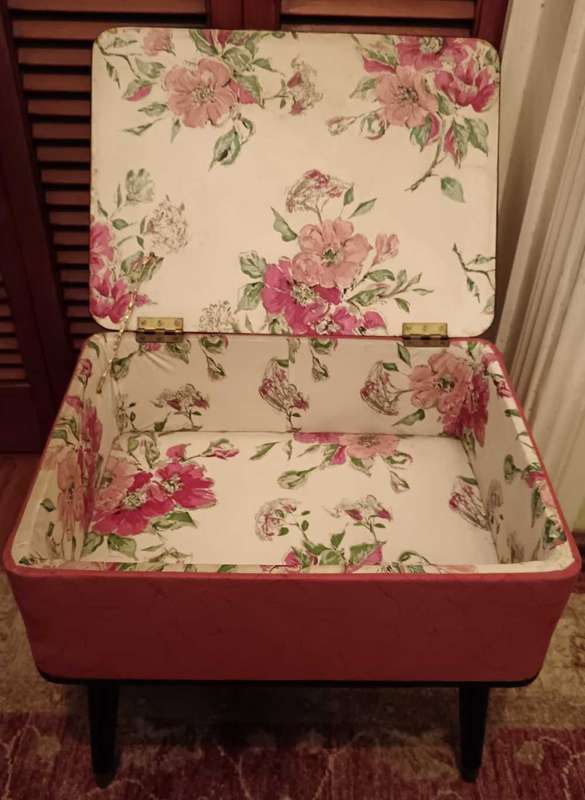 Mid Century Original Vinyl Sewing Box Stool