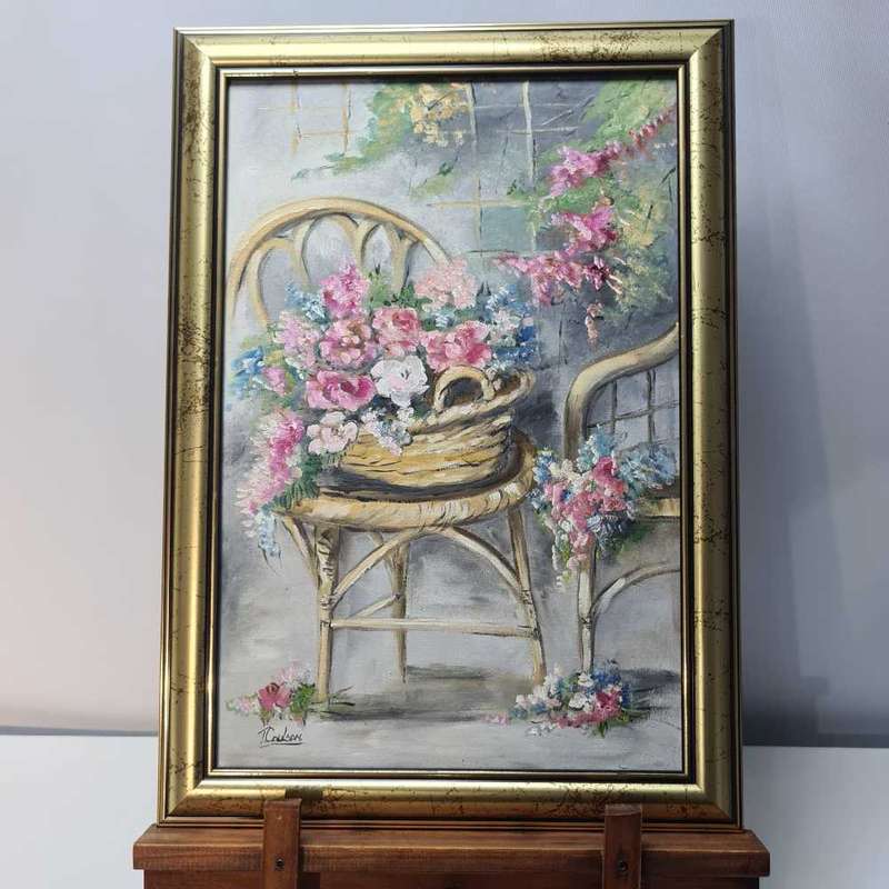 Floral art. Oil on board painting