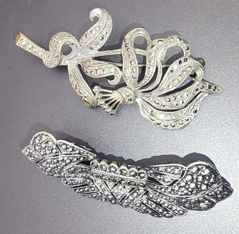 2 x Silver Victorian Vintage Broches