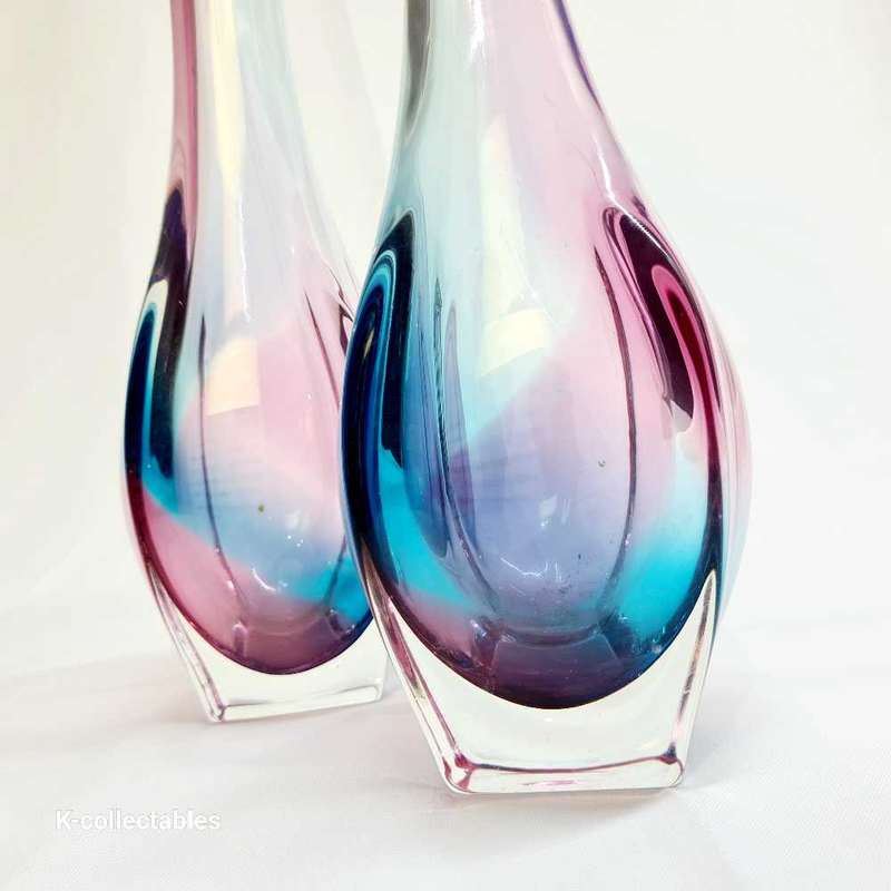 Beautiful Murano Italian Purple & Blue Sommerso Glass Vintage Vases. 40cm
