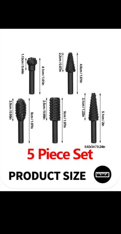 5 pc Rotary Rasp wood carving bits