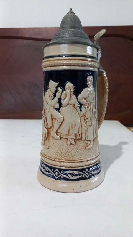 Large vintage Oktoberfest German beer tankard with hinged lid