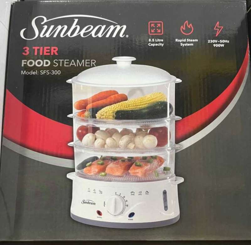 Sunbeam - 3 Tier Food Steamer With 60 Minute Timer - White - SFS-300