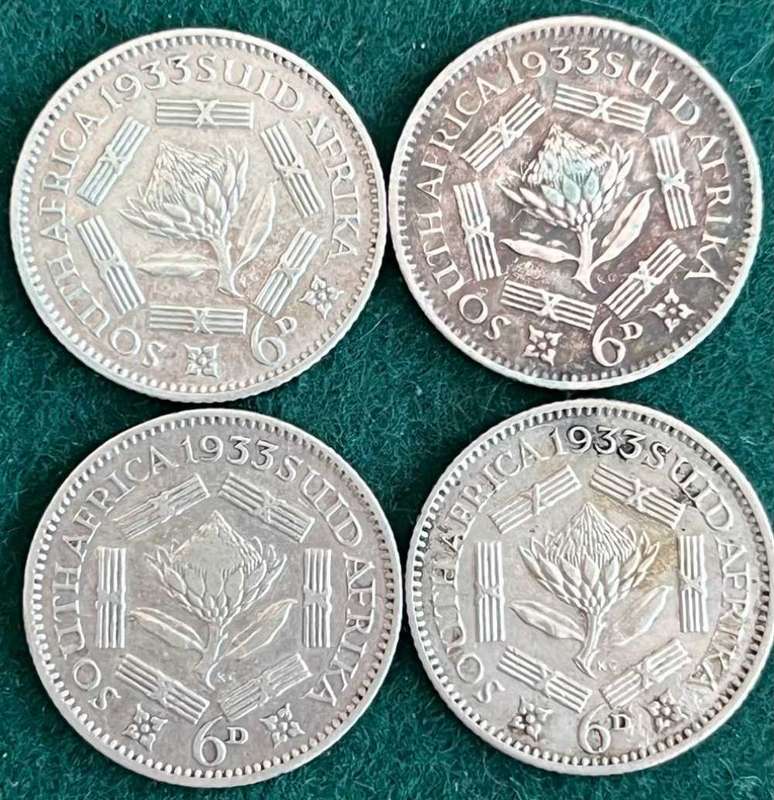 1933 UNION SIXPENCE. 4 COINS AVAILABLE