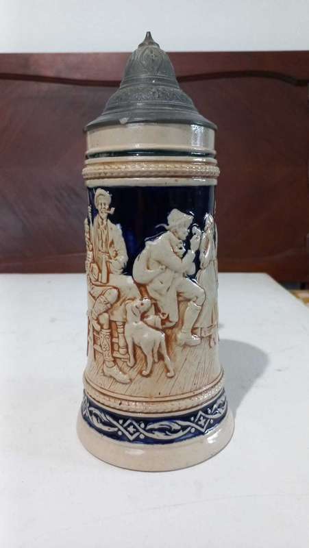 Large vintage Oktoberfest German beer tankard with hinged lid