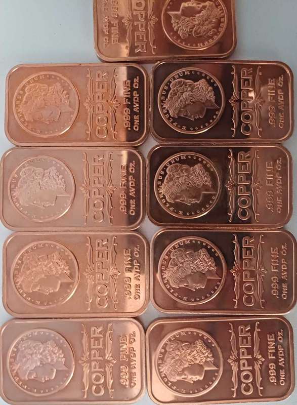 9 x 1 Oz Copper Bars Bid Per Bar