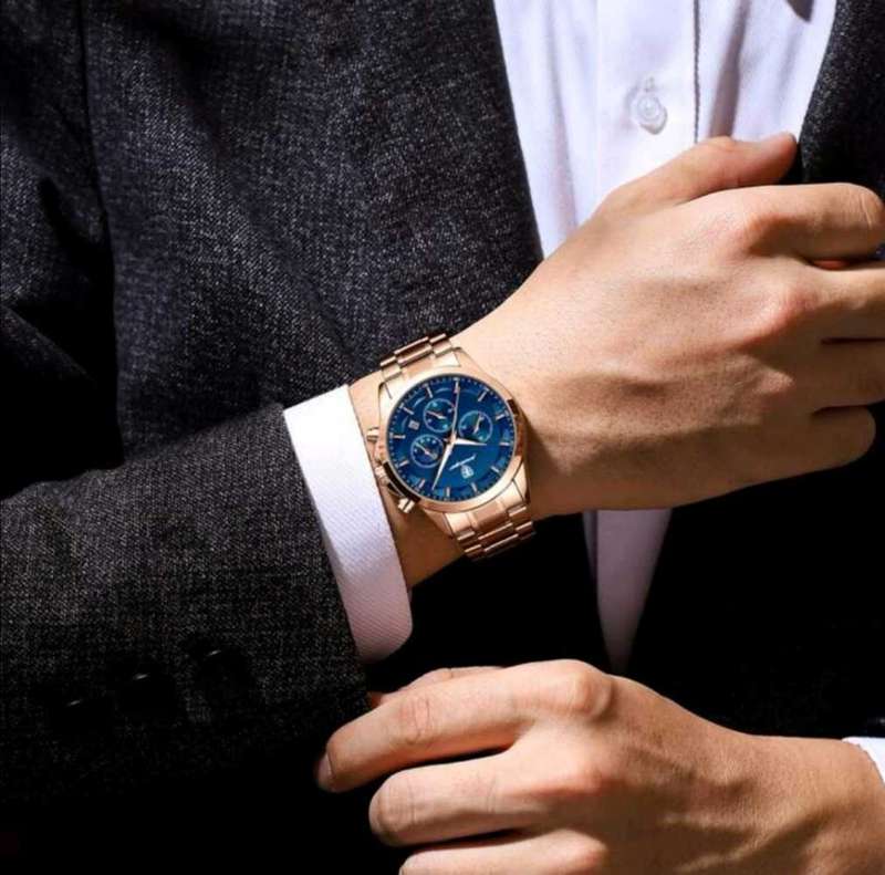POEDAGAR Men's rose-gold watch