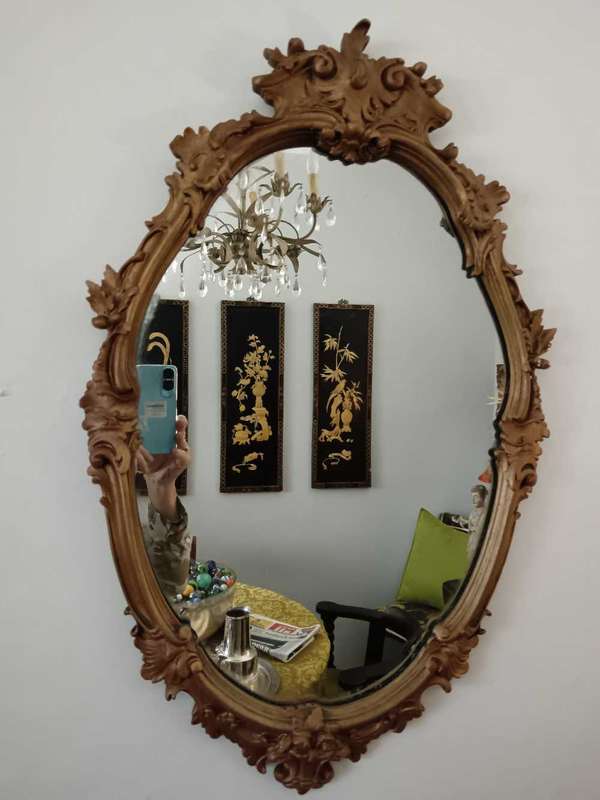 Vintage Baroque Style Oval Gold Mirror