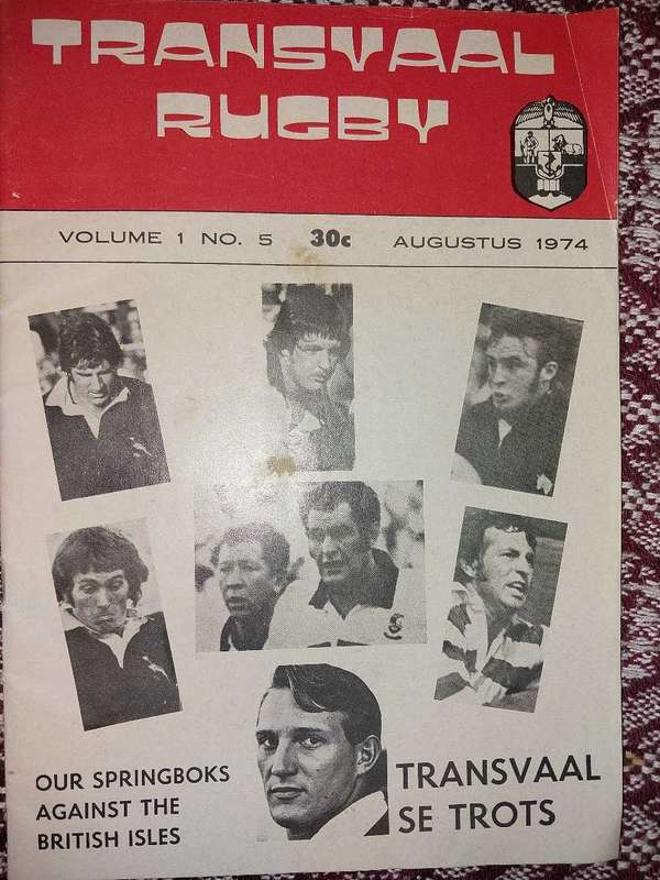 Rugby program Transvaal vs WP Augustus 1974