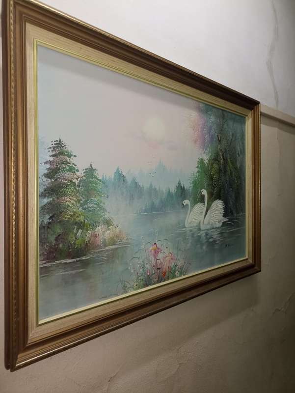 Big Swan original oil painting on canvas M. HENDERSON