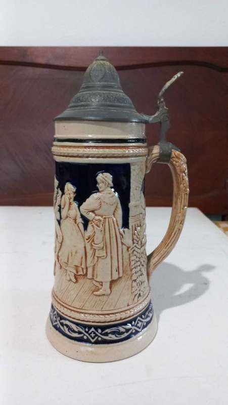 Large vintage Oktoberfest German beer tankard with hinged lid