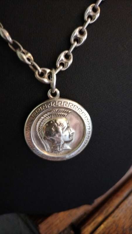 Silver Goddess Anthina Coin Pendant with Silver Marina Link Chain