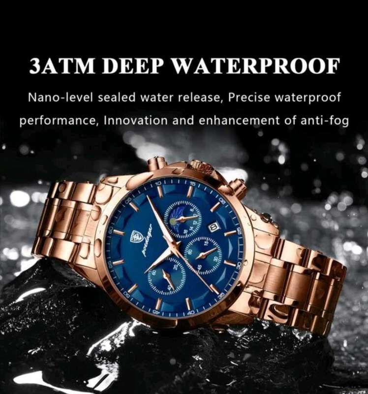 POEDAGAR Men's rose-gold watch