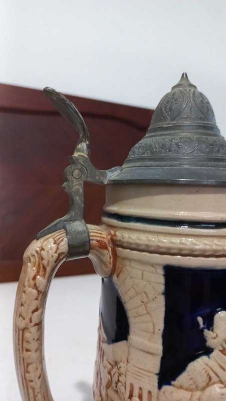 Large vintage Oktoberfest German beer tankard with hinged lid