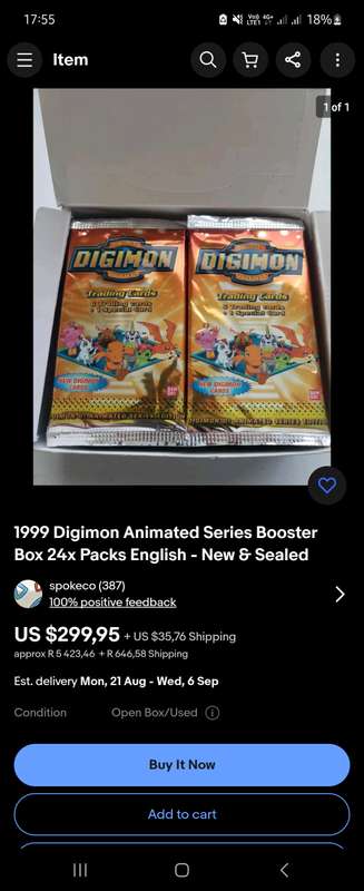 1999 Digimon Booster Box Trading Cards. Sealed