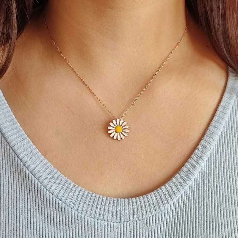 Necklace Sterling Silver 925 Daisy Flower Pendant Fine Chain