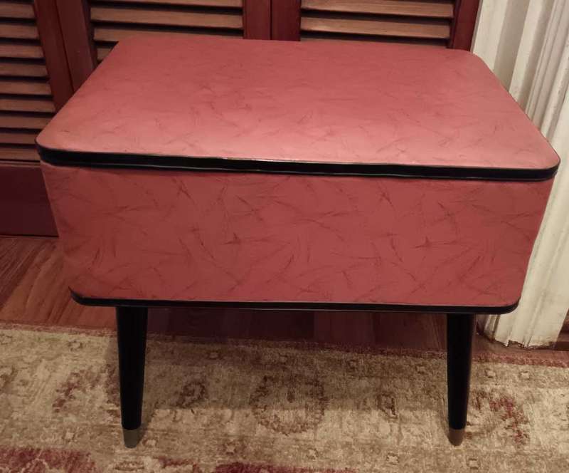 Mid Century Original Vinyl Sewing Box Stool