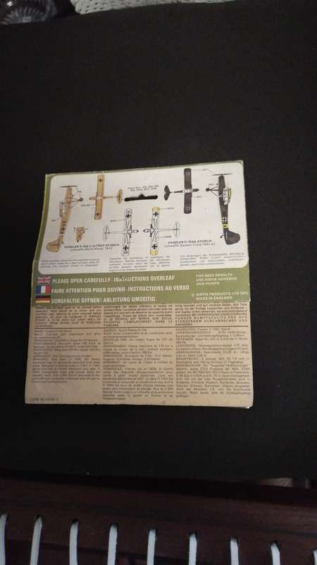 Model Airplane Construction Kit, Airfix, Fiedler Storch series 1 scale, 72nd scale
