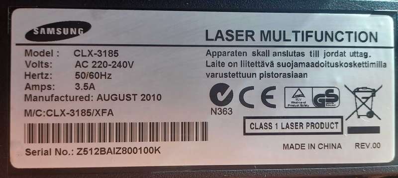 SAMSUNG CLX 3185 LASER COLOR PRINTER
